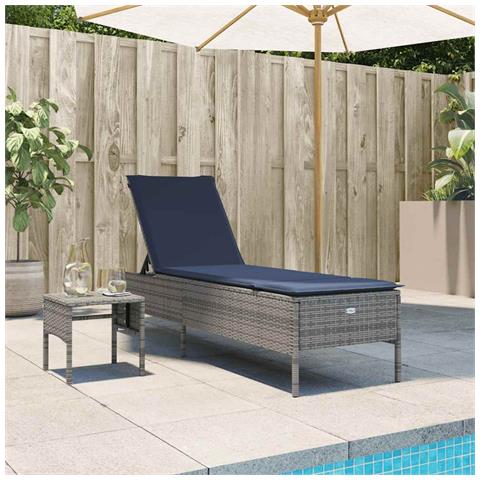 Lettino prendisole con Tavolino e Cuscino in Polyrattan Grigio - Foto 2