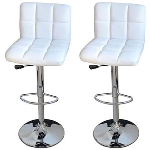 Bianco BAKAJI Set 2 Sgabelli Alto da Bar Cucina Seduta e Schienale in Ecopelle Eco Pelle Sgabello Base in Metallo Cromato con Poggiapiedi Altezza Regolabile Design Moderno
