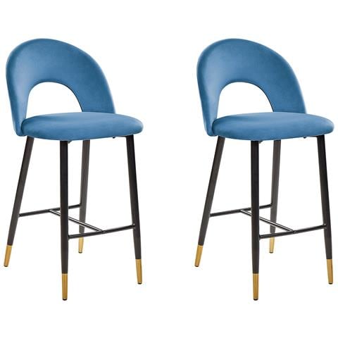 Set Di 2 Sgabelli Da Bar In Velluto Blu Navy Falton - Foto 16