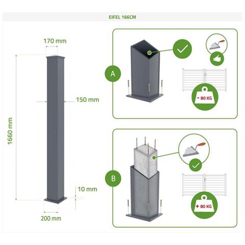 Pack Cancello A Battente Eiger 400b140 + 2 Montanti Alluminio H. 166cm Grigio - Foto 8