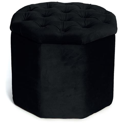Pouf Salotto Contenitore Imbottito Trapuntato Ottagonale Velvet Tinta Unita Pouf Nero - Foto 1
