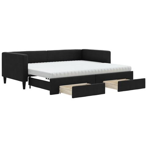 Divano Letto Estraibile Con Cassetti Nero 90x200 Cm In Tessuto - Foto 1