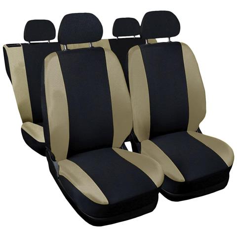 Coprisedili Per Auto Universali, Made In Italy, Set Fodere Protezione Sedili Anteriori E Posteriori, Schienale Dietro Con 2 Zip, Copertura Adattabile Colore - Nero \beige - Foto 1