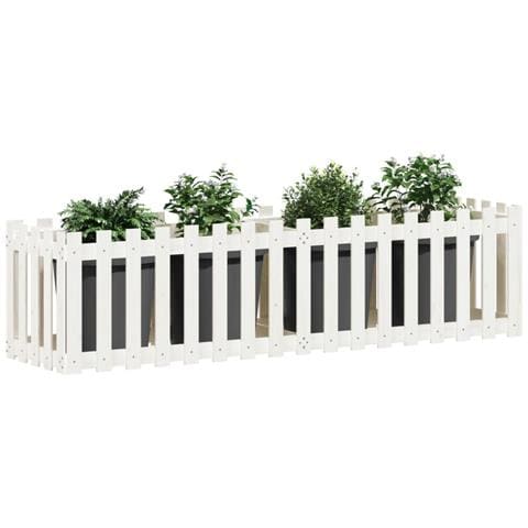 Fioriera Giardino A Recinzione Bianca 200x50x50cm Massello Pino - Foto 3