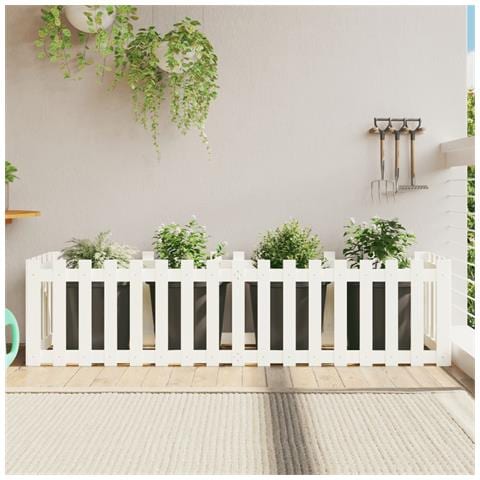 Fioriera Giardino A Recinzione Bianca 200x50x50cm Massello Pino - Foto 1