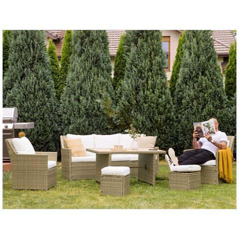 Set Da Giardino 5 Posti In Rattan Marrone Dorato E Bianco Fonti - Foto 1