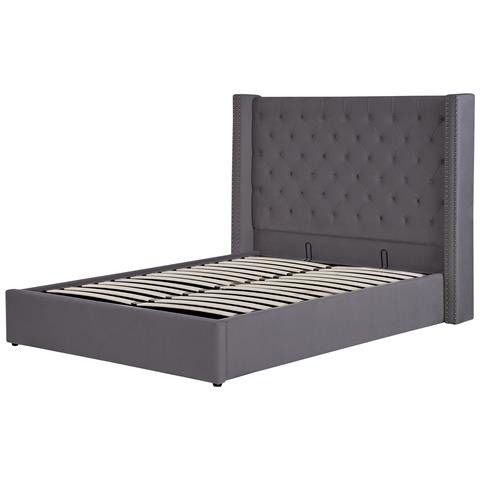 Letto Matrimoniale Contenitore Velluto Grigio 140 X 200 Cm Lubbon - Foto 2