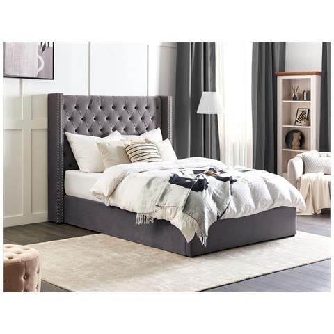 Letto Matrimoniale Contenitore Velluto Grigio 140 X 200 Cm Lubbon - Foto 1