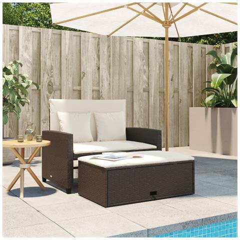 Divano Da Giardino A 2 Posti Con Cuscini In Polyrattan Marrone - Foto 3