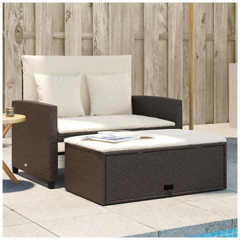 Divano Da Giardino A 2 Posti Con Cuscini In Polyrattan Marrone - Foto 1