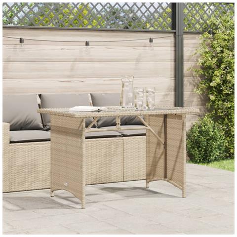 Tavolo Da Giardino Piano In Vetro Beige 110x68x70 Cm Polyrattan - Foto 3