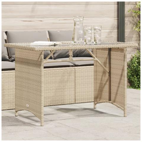 Tavolo Da Giardino Piano In Vetro Beige 110x68x70 Cm Polyrattan - Foto 1