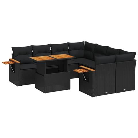 Set Divani Da Giardino 9 Pz Con Cuscini Nero In Polyrattan - Foto 1