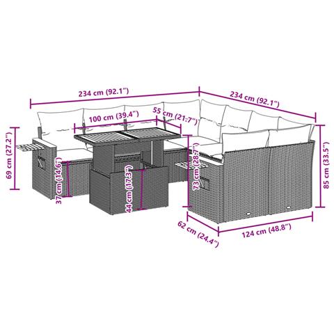 Set Divani Da Giardino 9 Pz Con Cuscini Nero In Polyrattan - Foto 2