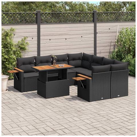 Set Divani Da Giardino 9 Pz Con Cuscini Nero In Polyrattan - Foto 3