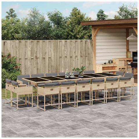 Set Pranzo da Giardino 17 pz con Cuscini Beige Misto Polyrattan - Foto 2