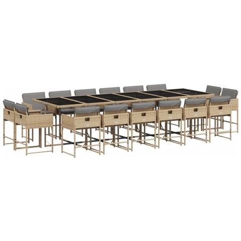 Set Pranzo da Giardino 17 pz con Cuscini Beige Misto Polyrattan - Foto 1