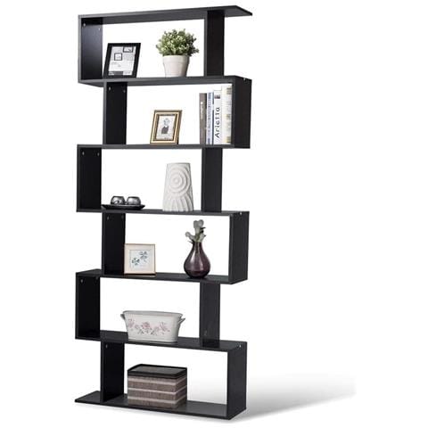 Scaffale A 6 Ripiani, Libreria, Divisorio Per Stanza,in Legno Melaminico,stile Moderno, Per Soggiorno, Camera Da Letto, Ufficio. L80xp25xh192 Cm,nero - Foto 1