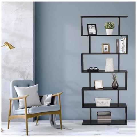 Scaffale A 6 Ripiani, Libreria, Divisorio Per Stanza,in Legno Melaminico,stile Moderno, Per Soggiorno, Camera Da Letto, Ufficio. L80xp25xh192 Cm,nero - Foto 5