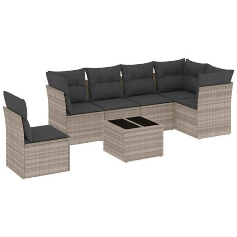 Set Divani Da Giardino 7pz Con Cuscini Grigio Chiaro Polyrattan - Foto 2