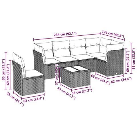 Set Divani Da Giardino 7pz Con Cuscini Grigio Chiaro Polyrattan - Foto 3