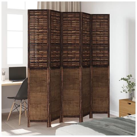 Divisorio Ambienti 5 Pannelli Marrone Scuro Massello Paulownia - Foto 3