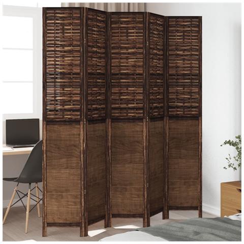 Divisorio Ambienti 5 Pannelli Marrone Scuro Massello Paulownia - Foto 1