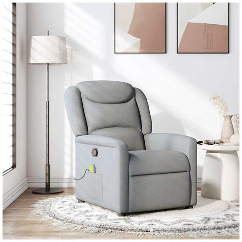 Poltrona Massaggiante Reclinabile Grigio Chiaro In Tessuto - Foto 1