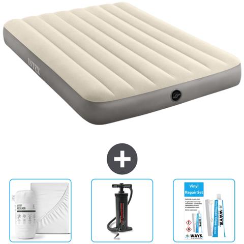 Set Materassino Gonfiabile - 191x137x25 Cm - Beige - Include Accessori Coordinati Cb3 - Foto 1