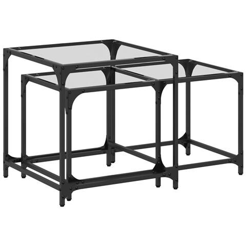 Lusso Casadino - Tavolini Impilabili 2pz Con Piano Vetro Trasparente In Acciaio - Foto 1