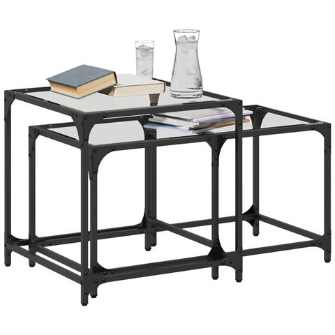 Lusso Casadino - Tavolini Impilabili 2pz Con Piano Vetro Trasparente In Acciaio - Foto 2