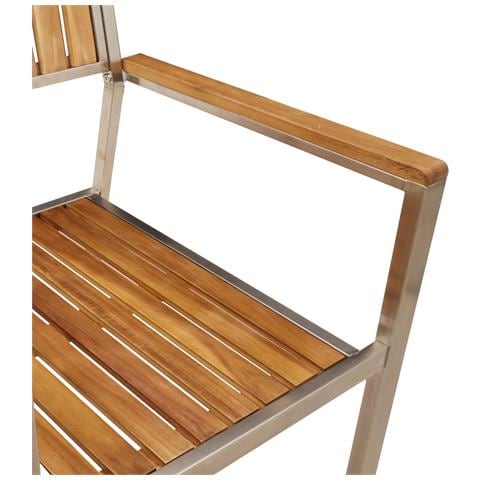 Set da pranzo da giardino 7 pezzi in legno massello di acacia , Tavolo da pranzo all'aperto 180x90x75 cm in legno massello di acacia , Sedie da giardino impilabili 2 pz in legno massello di acacia e metallo , Sedie da giardino impilabili 4 pz in legno mas - Foto 9