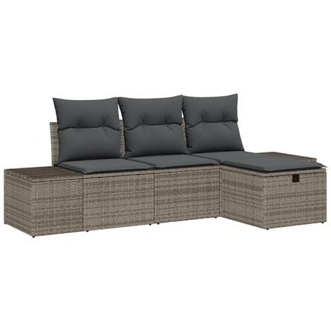 Set di divani da giardino 4 pezzi con cuscini in grigio polyrattan - Foto 1