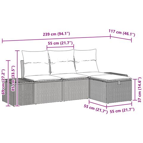 Set di divani da giardino 4 pezzi con cuscini in grigio polyrattan - Foto 9