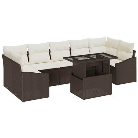 Set di divani da giardino composto da 8 pezzi con cuscini in polyrattan marrone - Foto 1