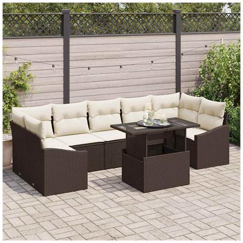 Set di divani da giardino composto da 8 pezzi con cuscini in polyrattan marrone - Foto 2