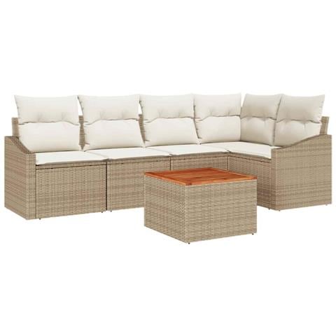 Set di Divano da Giardino 6 Pezzi con Cuscini Beige Rattan PE Acacia - Foto 1