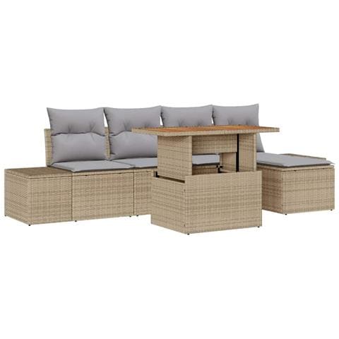Set divani giardino 6 pezzi con cuscini Beige Polirattan - Foto 1