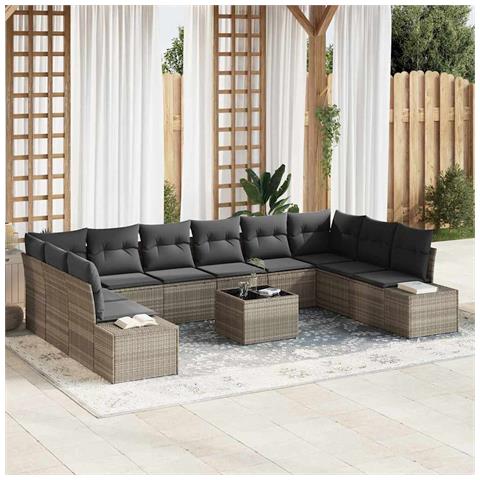 Set Divano da Giardino 11 Pezzi con Cuscini Grigio Rattan - Foto 2