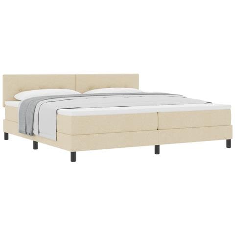 Letto con rete e materasso crema 200x200 cm tessuto - Foto 1