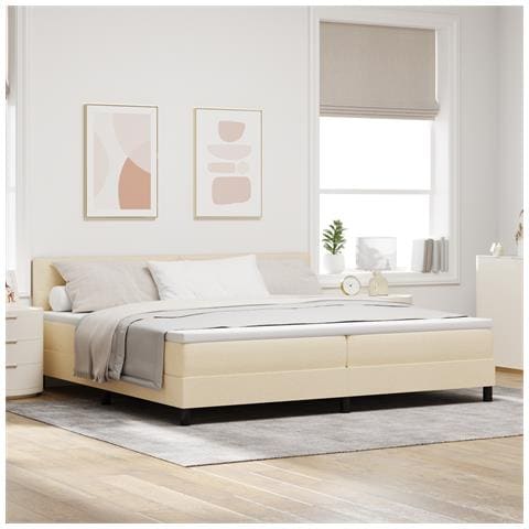 Letto con rete e materasso crema 200x200 cm tessuto - Foto 2