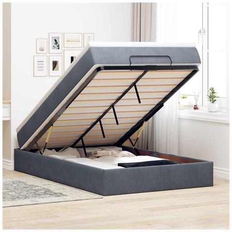 Pouf Letto con Materasso Grigio Scuro 120x190 cm Velluto - Foto 2