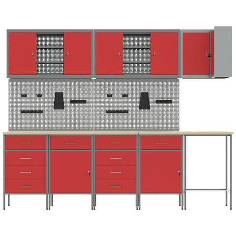 Set di Armadietti da Lavoro e Pannello Forato da 12 Pezzi Rosso in MDF e Metallo - Foto 8