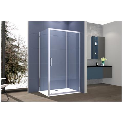 Box Doccia 2 Lati 80x145 Cm Fisso + Porta Scorrevole Apertura Laterale H195 Cm Sara Cromato - Foto 1