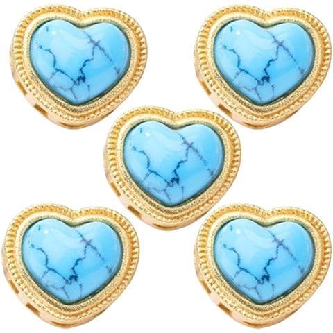 Set Di 5 Distanziatori A Forma Di Cuore Con Intarsio Di Turchese E Oro Sabbia - Foto 1