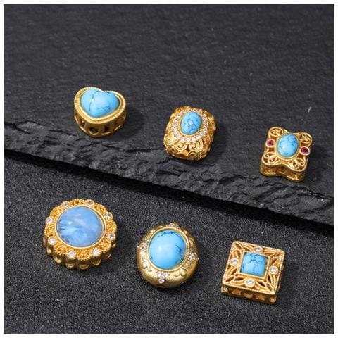 Set Di 5 Distanziatori A Forma Di Cuore Con Intarsio Di Turchese E Oro Sabbia - Foto 7