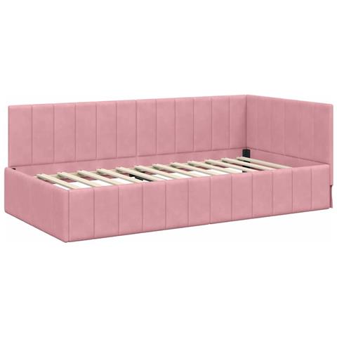 Cornice del letto ad angolo Rosa 90 x 190 cm Velluto - Foto 1
