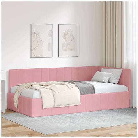 Cornice del letto ad angolo Rosa 90 x 190 cm Velluto - Foto 2