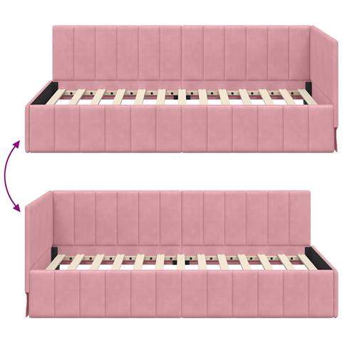 Cornice del letto ad angolo Rosa 90 x 190 cm Velluto - Foto 9