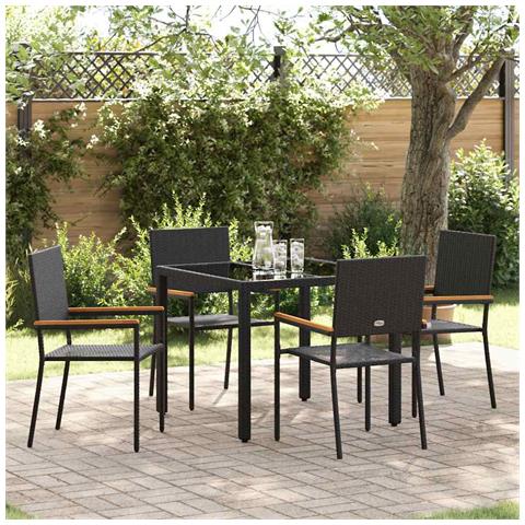 Set da Pranzo per Giardino 5 pcs Nero 90 x 90 x 75 cm - Foto 2